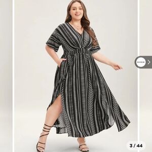 BloomChic Solid Geometric Dolman Sleeve Pocket Shirred Split Hem Dress